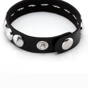Elegant Black Leather Bracelet with Silver Studs